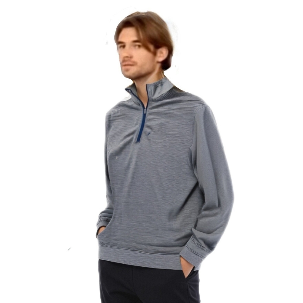 Magaschoni.Blue Striped Pullover Mens Size L 1/4 Zip Athleisure Long Sleeve NWT